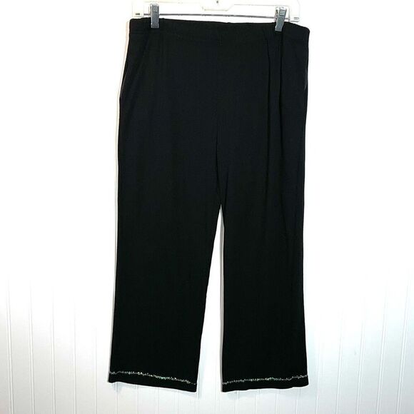 Fashque Sequined Cropped Pants Women’s Large Black Stretch Straight Legs Classic - Picture 1 of 8